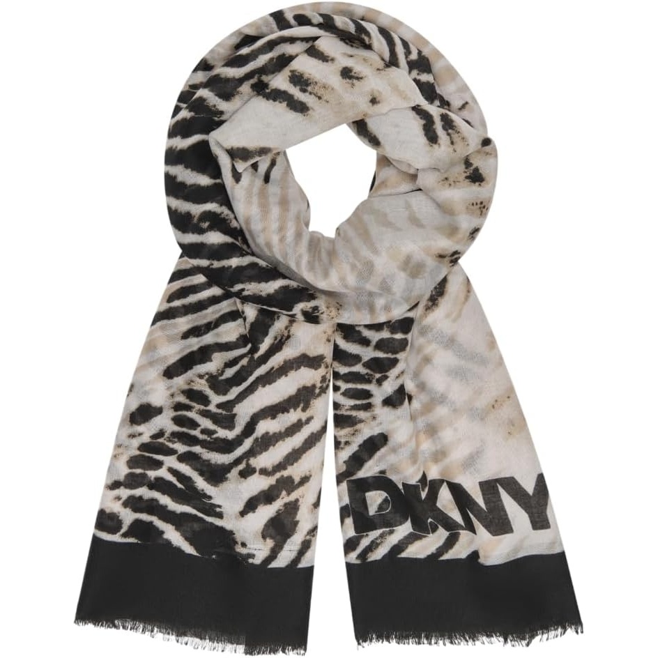 image:imageDKNY Womens Animal Print Oversized Wrap Scarf Black One Size