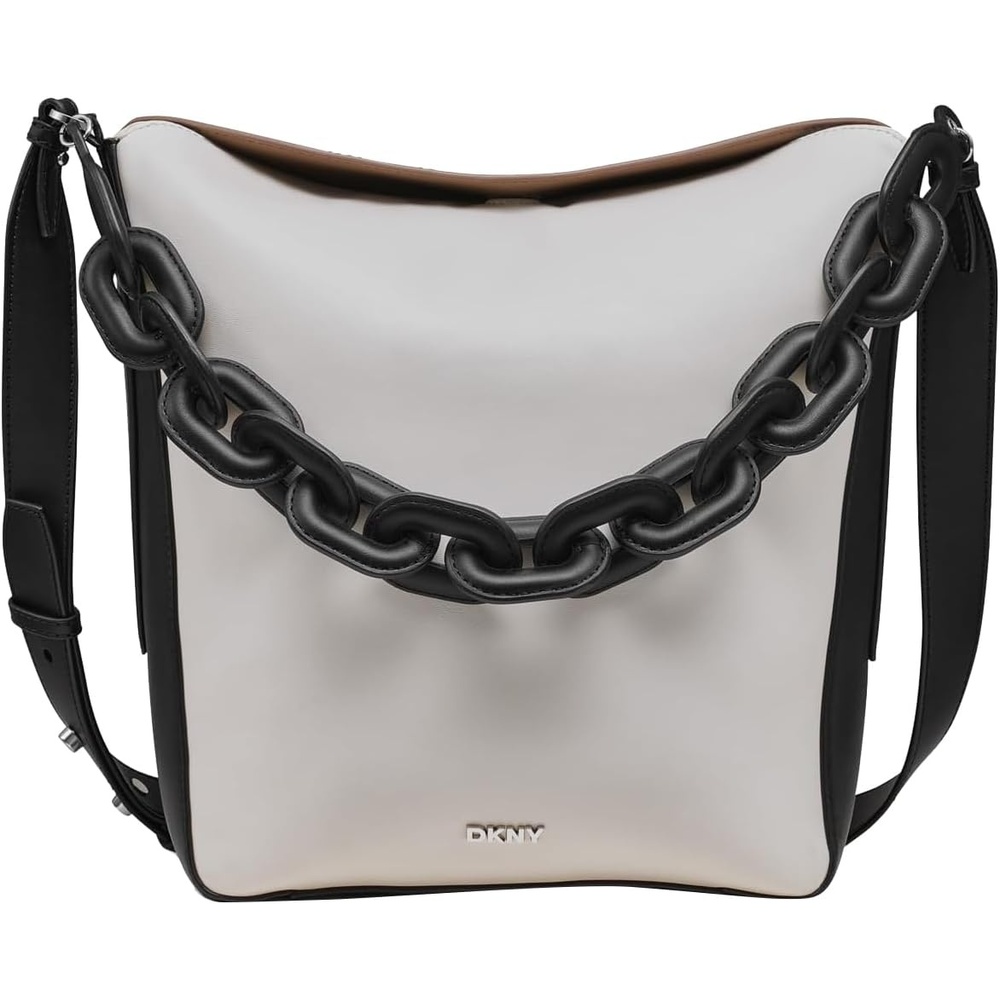image:imageDKNY Womens Aspen Mini Chain Handle Hobo BagIvoryShitakeBlack