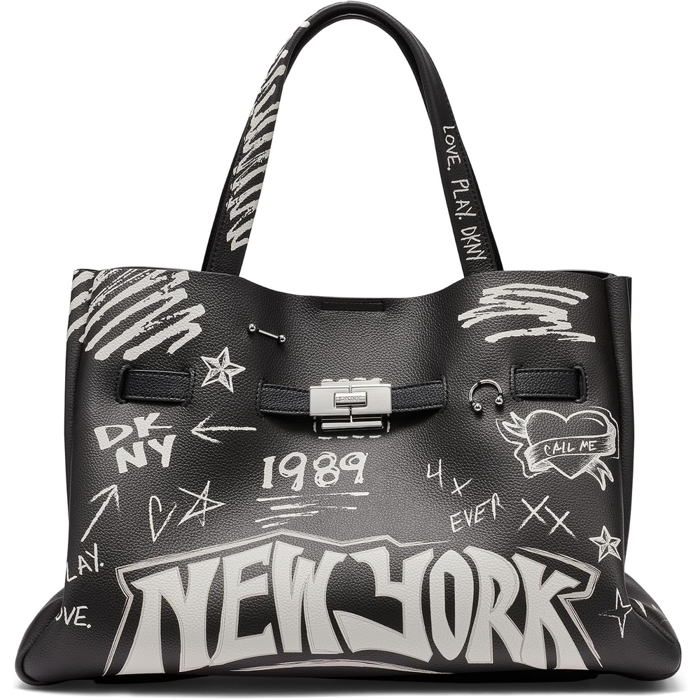 image:imageDKNY Womens Bryar Large Slouchy Tote BagBlackSilver Print