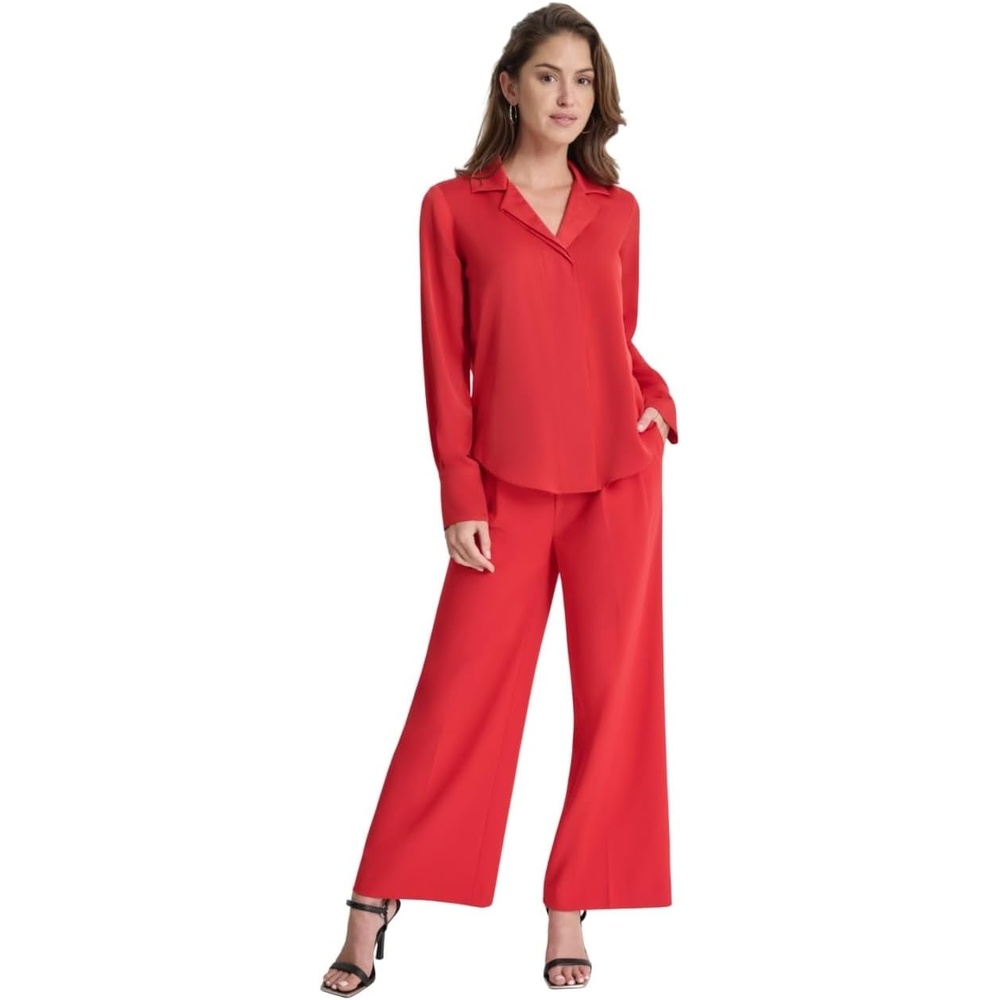 image:imageDKNY Womens Button Front Collared Long Sleeve ShirtRed Light