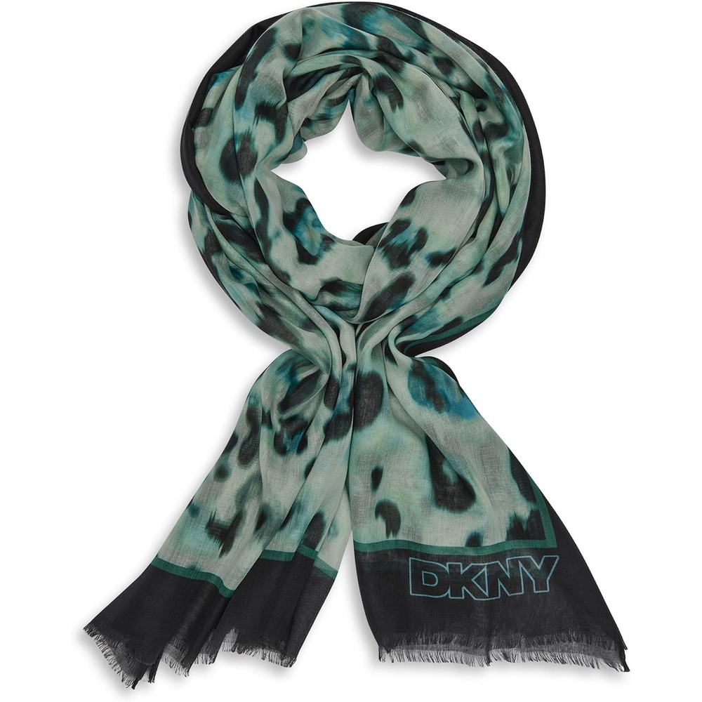 image:imageDKNY Womens Colored Leopard Oversized ScarfPark Green
