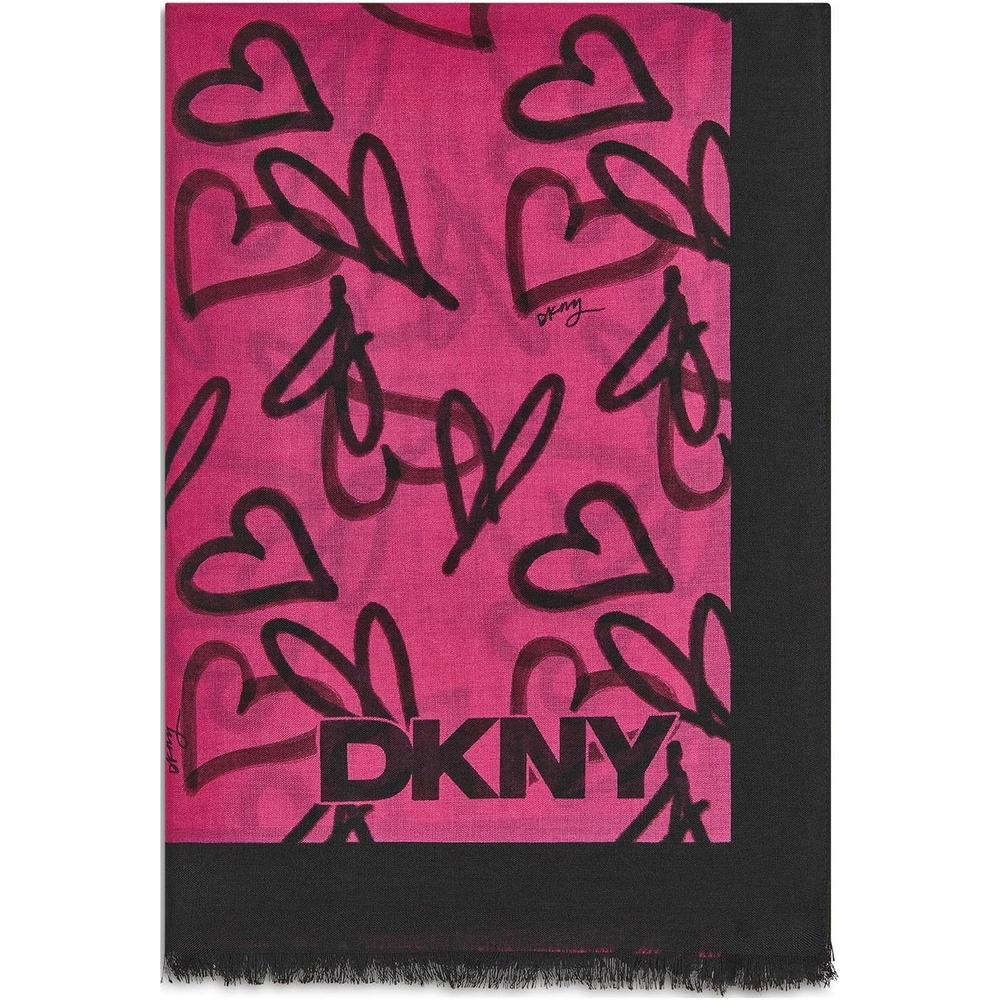 image:imageDKNY Womens Everybody Loves Donn Heart Graffiti Print Oversized Scarf Hot Pink One Size
