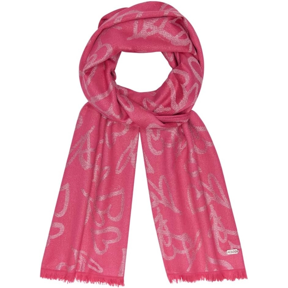 image:imageDKNY Womens Everybody Loves Donn Heart Print Metallic PashminaHot Pink