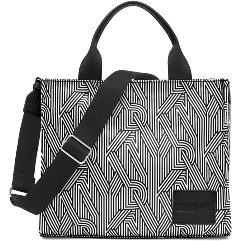 image:imageDKNY Womens Hadlee Medium Canvas Tote BagSilverBlack