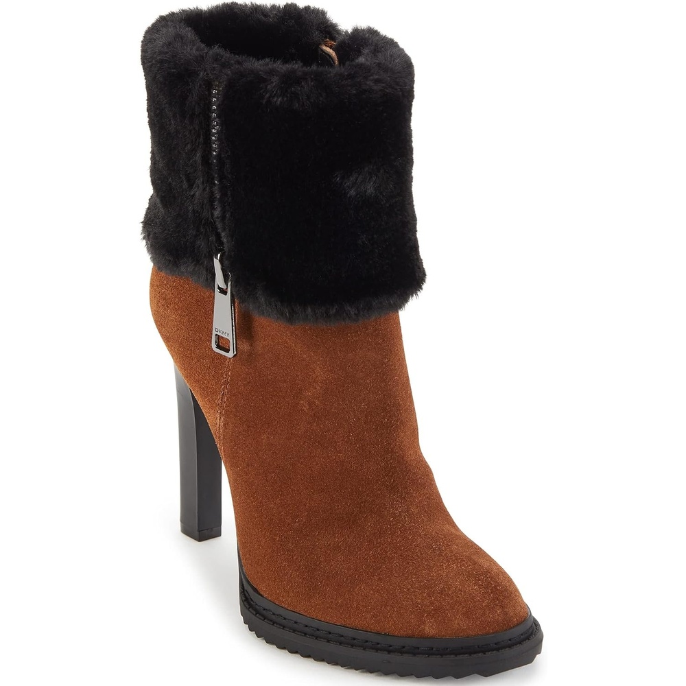 image:imageDKNY Womens High Heel Ankle BootDark Cognac SuedeBlack Sonya