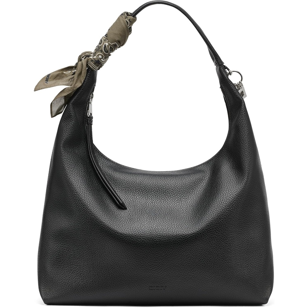 image:imageDKNY Womens Imma Hobo Bag With Logo Keychain and Tie ScarfBlackSilver