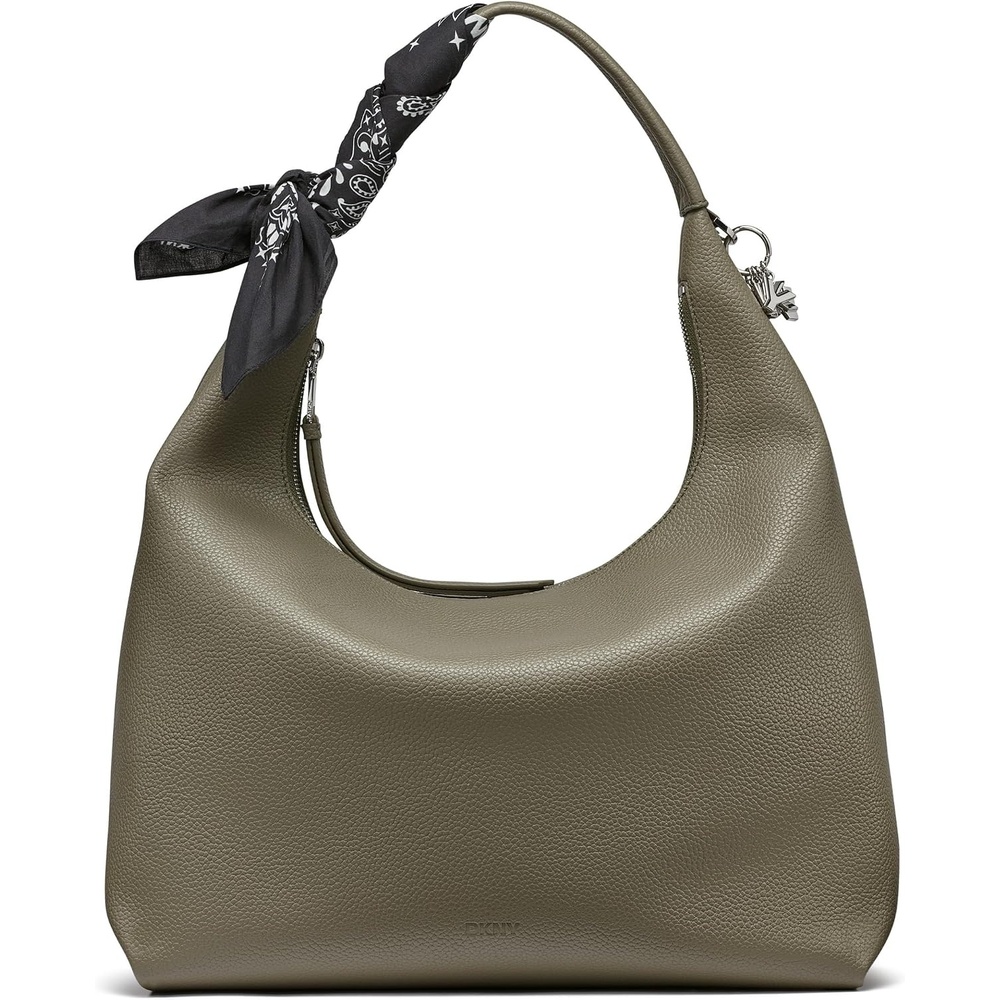 image:imageDKNY Womens Imma Hobo Bag With Logo Keychain and Tie ScarfUtility Green