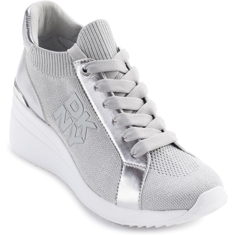 image:imageDKNY Womens Kasia Everyday Lace Up Wedge SneakerGreySilver
