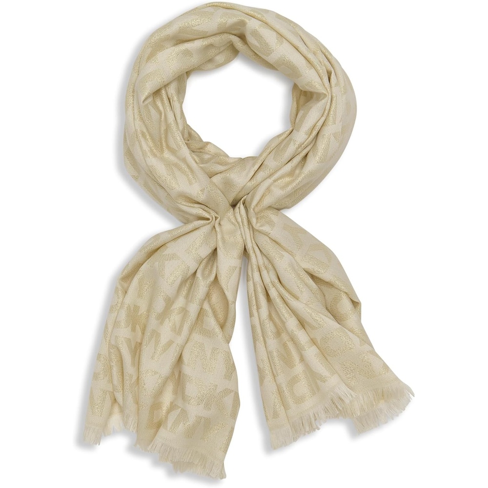 image:imageDKNY Womens Logo Metallic Pashmina ScarfEggshell
