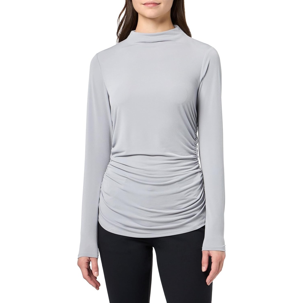 image:imageDKNY Womens Long Sleeve Mock Neck Jersey BlouseStone Grey