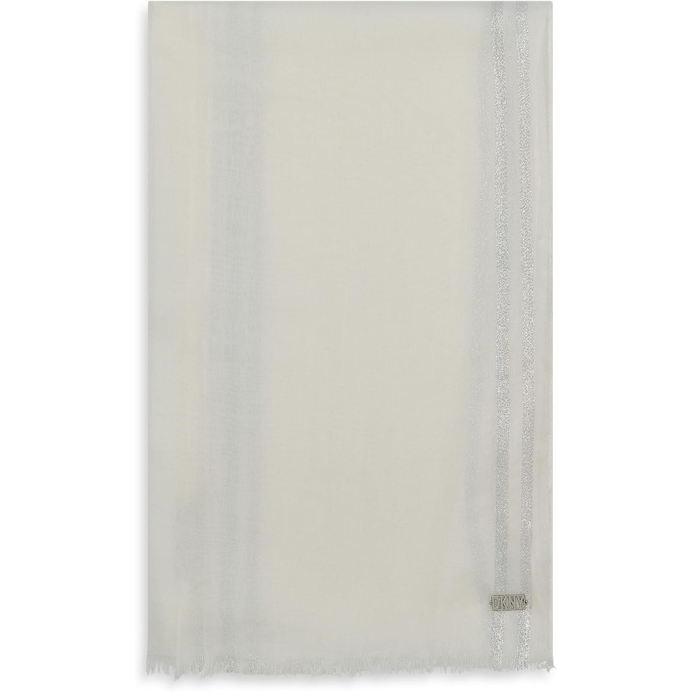 image:imageDKNY Womens Metallic Windowpane Gauze ScarfEggshell