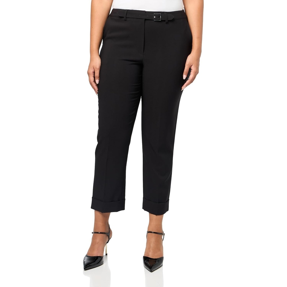 image:imageDKNY Womens Pintuck Mid Rise Cuffed Pant with Belt DetailingBlack