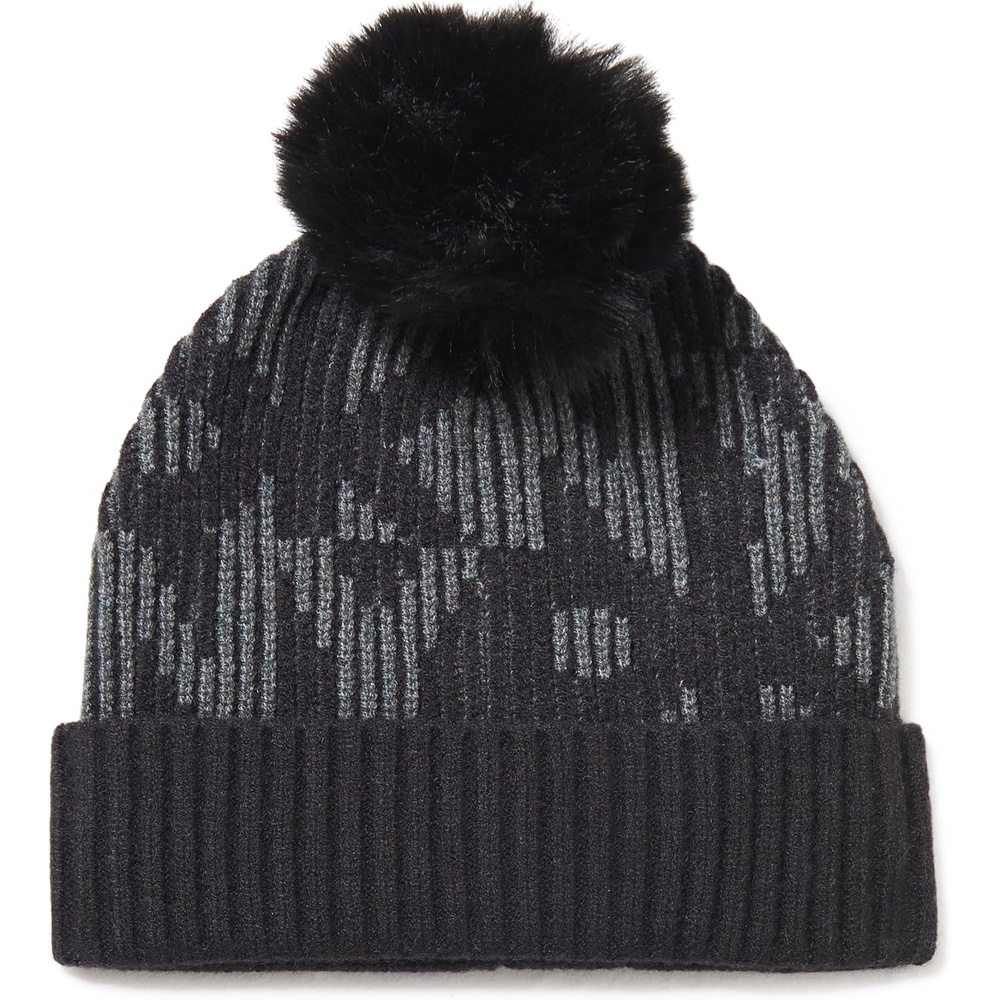 image:imageDKNY Womens Ribbed Logo Faux Fur Pom BeanieCharcoal