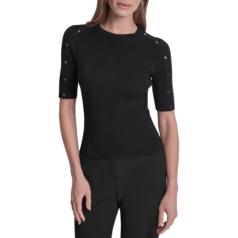image:imageDKNY Womens Short Sleeve Crew Neck BlouseBlack