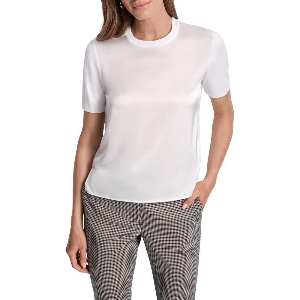 image:imageDKNY Womens Short Sleeve Crew Neck BlouseIvory