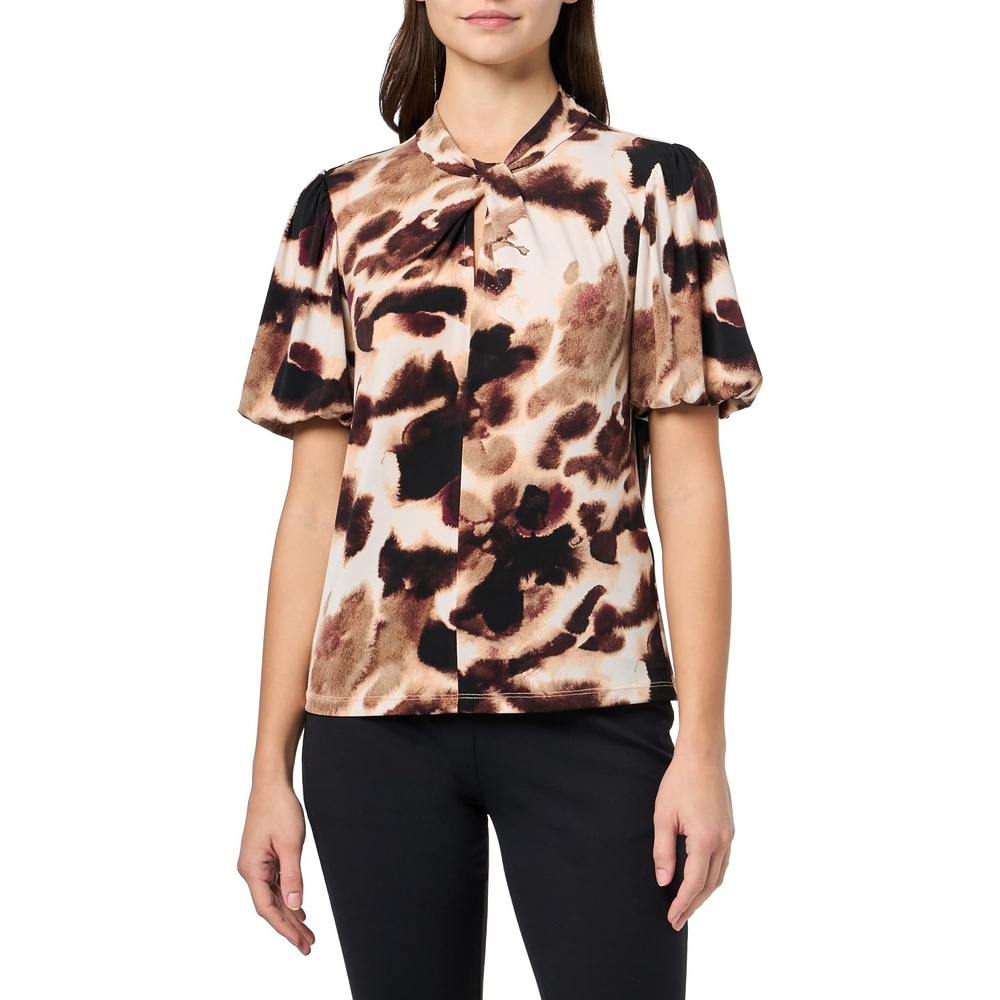 image:imageDKNY Womens Short Sleeve Keyhole Neck Jersey BlouseBlondeTruffle Multi