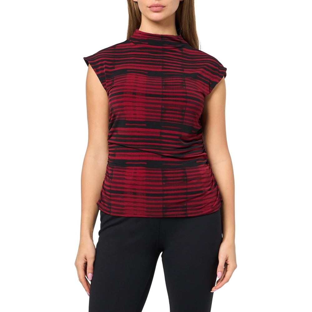 image:imageDKNY Womens Sleeveless Mock Neck Jersey BlouseMerlot