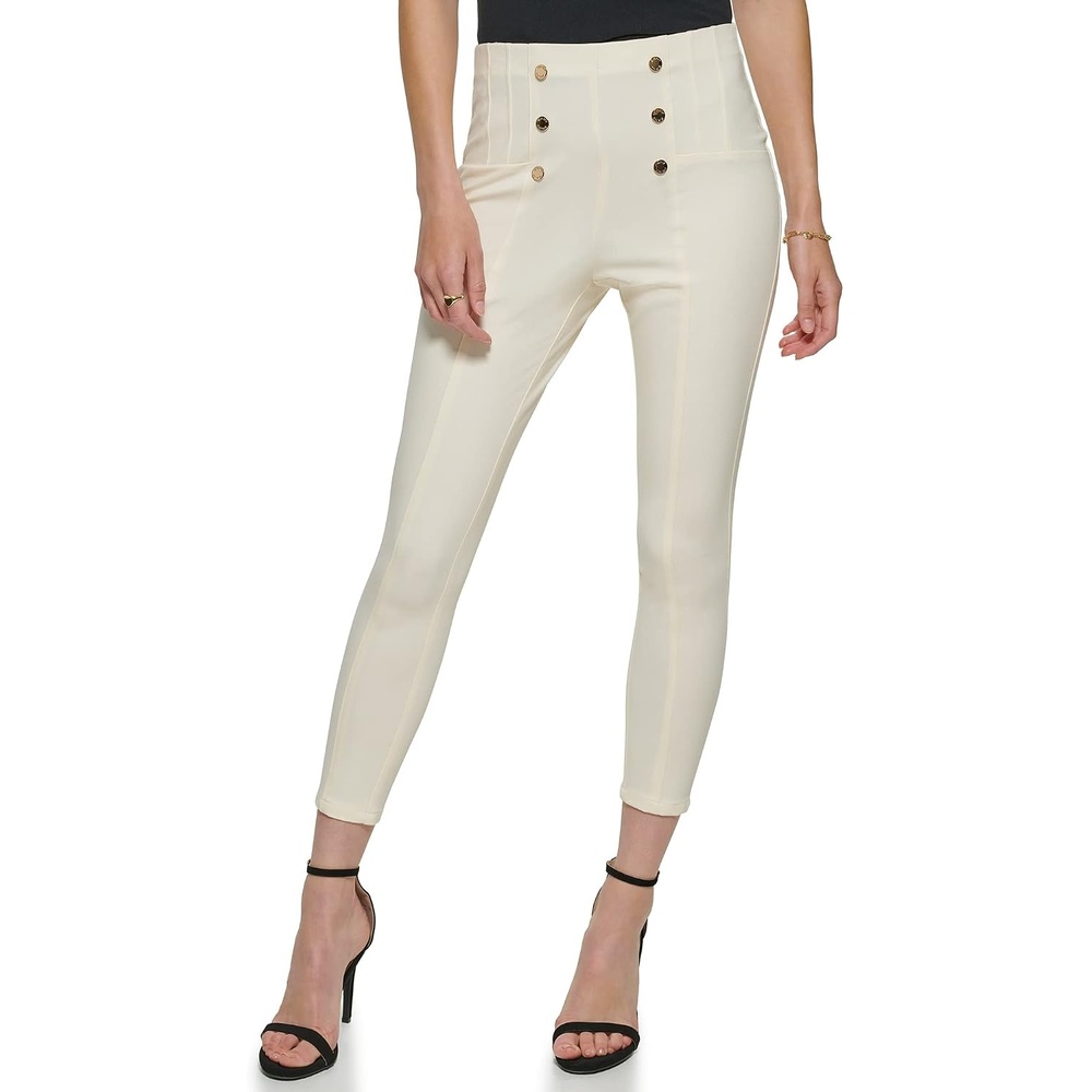 image:imageDKNY Womens Slim Fit Multi Button Ponte PantWhite Swan