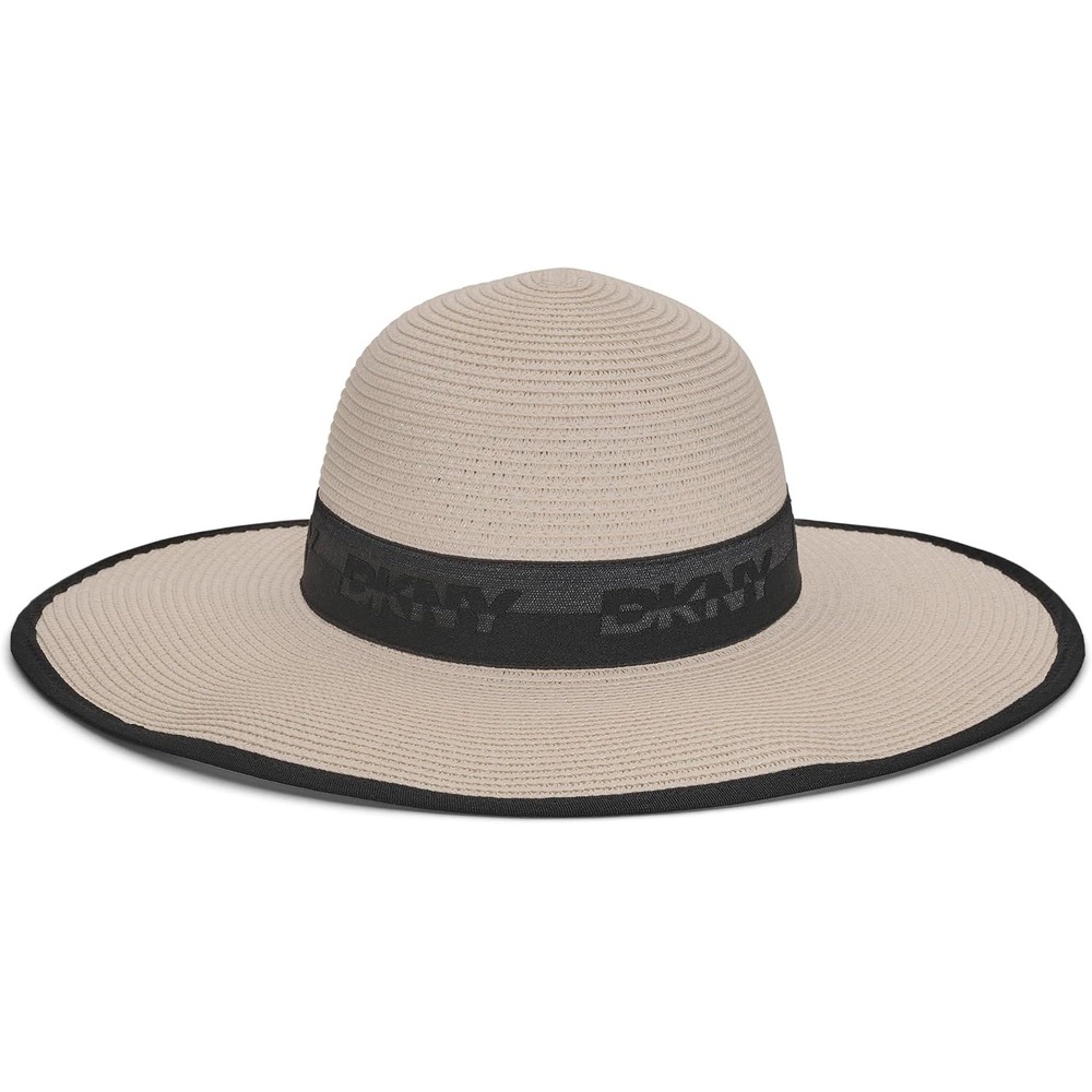 image:imageDKNY Womens Straw Sun Hat with Lace Logo RibbonIvory