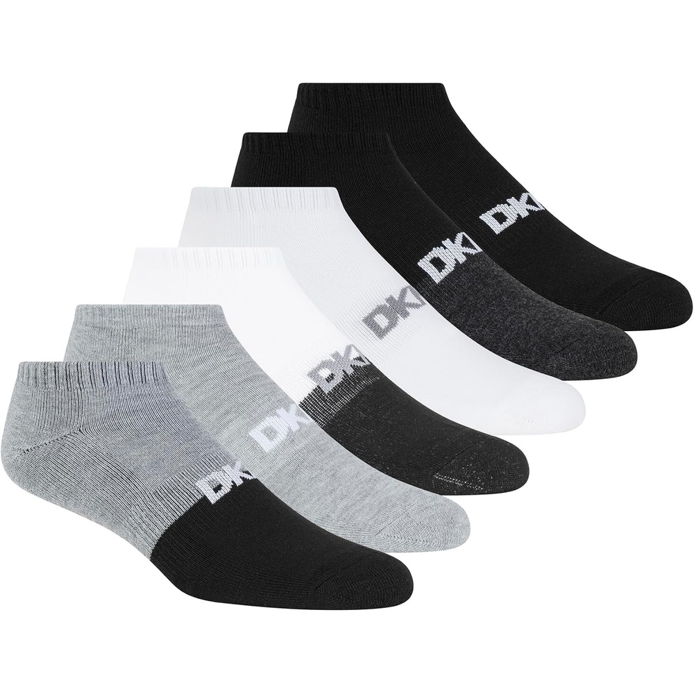 image:imageDKNY mens 6 Pack Sport Cushion Low Cut SocksGreyWhiteBlack Logo
