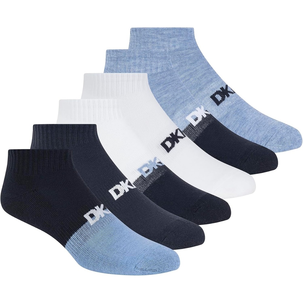 image:imageDKNY mens 6 Pack Sport Cushion Quarter Crew SocksNavyWhiteDenim