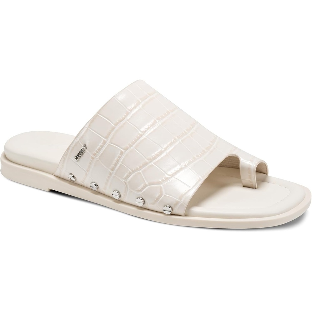 image:imageDKNY womens Colwyn Flat Sandal With Toe Loop and Stud EmbellishmentsCoconut