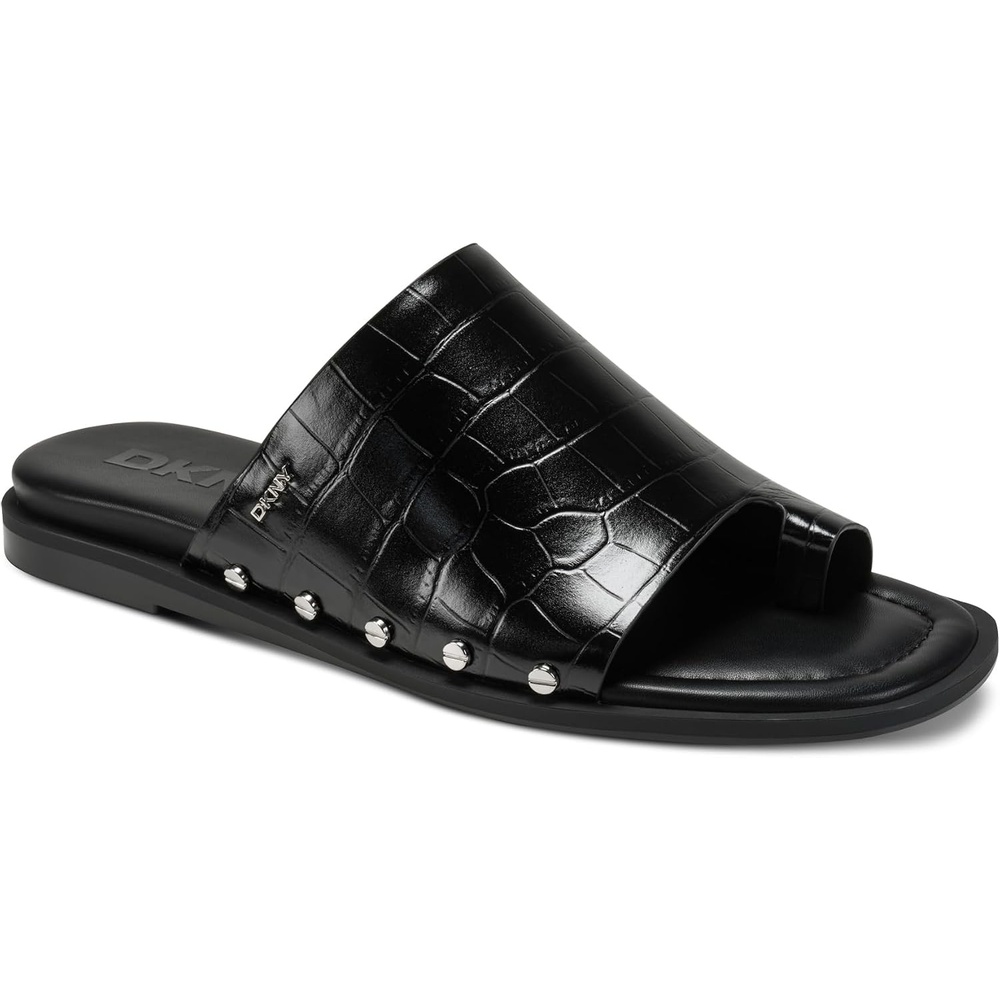 image:imageDKNY womens Colwyn Flat Sandal With Toe Loop and Stud EmbellishmentsTextured Black