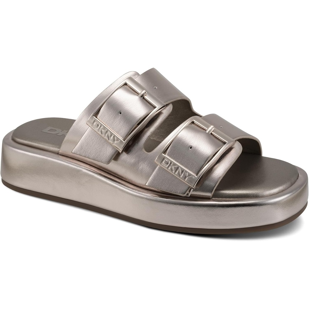 image:imageDKNY womens Leocadia Platform Slide Sandal With BucklesChampagne