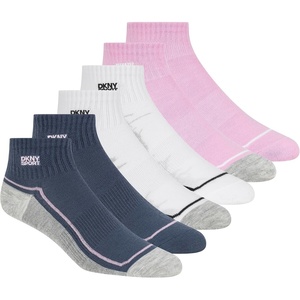 DKNY Women’s 6 Pack Sport High Quarter Crew Socks(Blue/Pink)