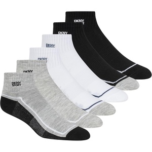 DKNY Women’s 6 Pack Sport High Quarter Crew Socks(Grey/Black)