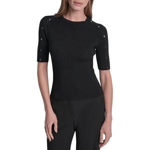 DKNY Womens Short Sleeve Crew Neck Blouse(Black)