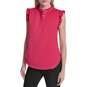 DKNY Women’s Short Sleeve Ruffle Neck Blouse(Hot Pink)