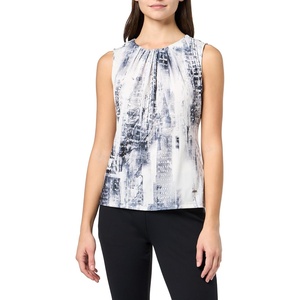 DKNY Womens Sleeveless Crewneck Jersey Blouse(Black/Stone Grey Multi)