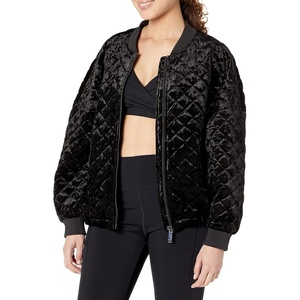 DKNY Women’s Sport Women’s Jacket(Black Midweight Crushed Velvet Down Bomber Jacket)