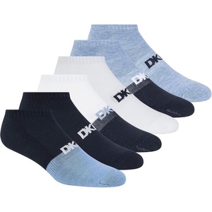 DKNY mens 6 Pack Sport Cushion Low Cut Socks(Navy/White/Denim)