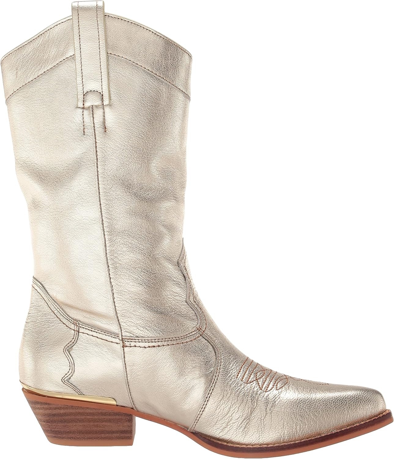 image:imageDKNY Womens Laila Metallic Leather Cowboy BootPlatino