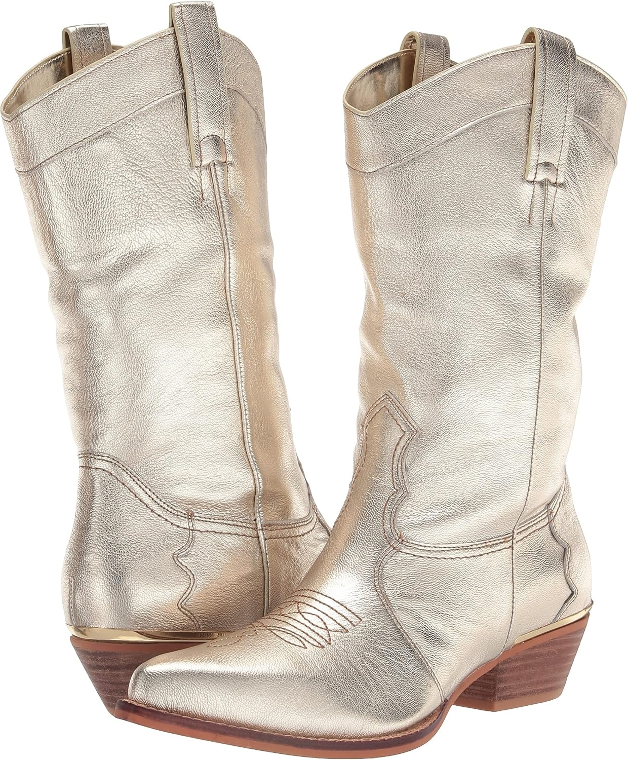 image:imageDKNY Womens Laila Metallic Leather Cowboy BootPlatino