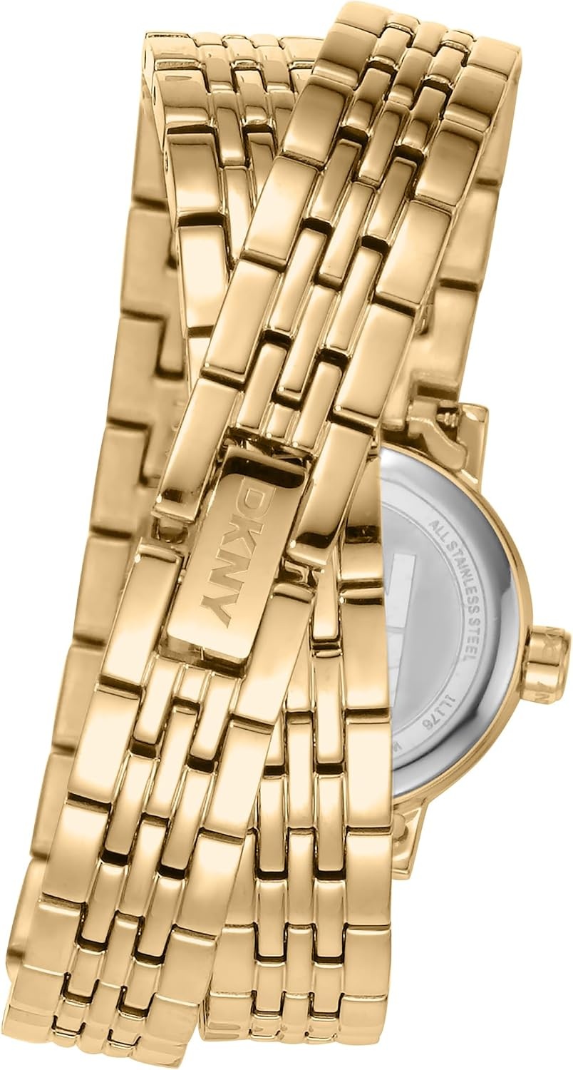image:imageDKNY Womens Mini Black Dial GoldTone Stainless Steel Double Bracelet Watch 23 mm