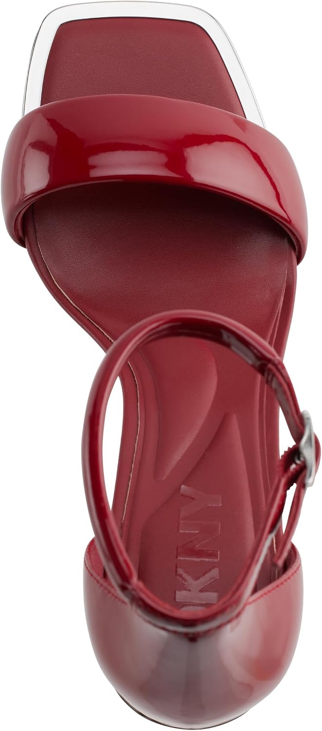 image:imageDKNY Womens Scarla Evening Square Toe Ankle Strap Block HeelRuby Red