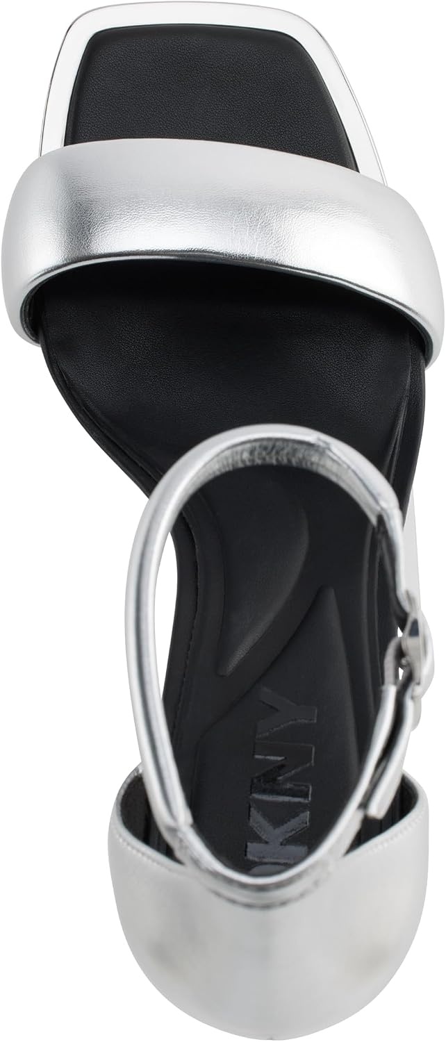 image:imageDKNY Womens Scarla Evening Square Toe Ankle Strap Block HeelSilver