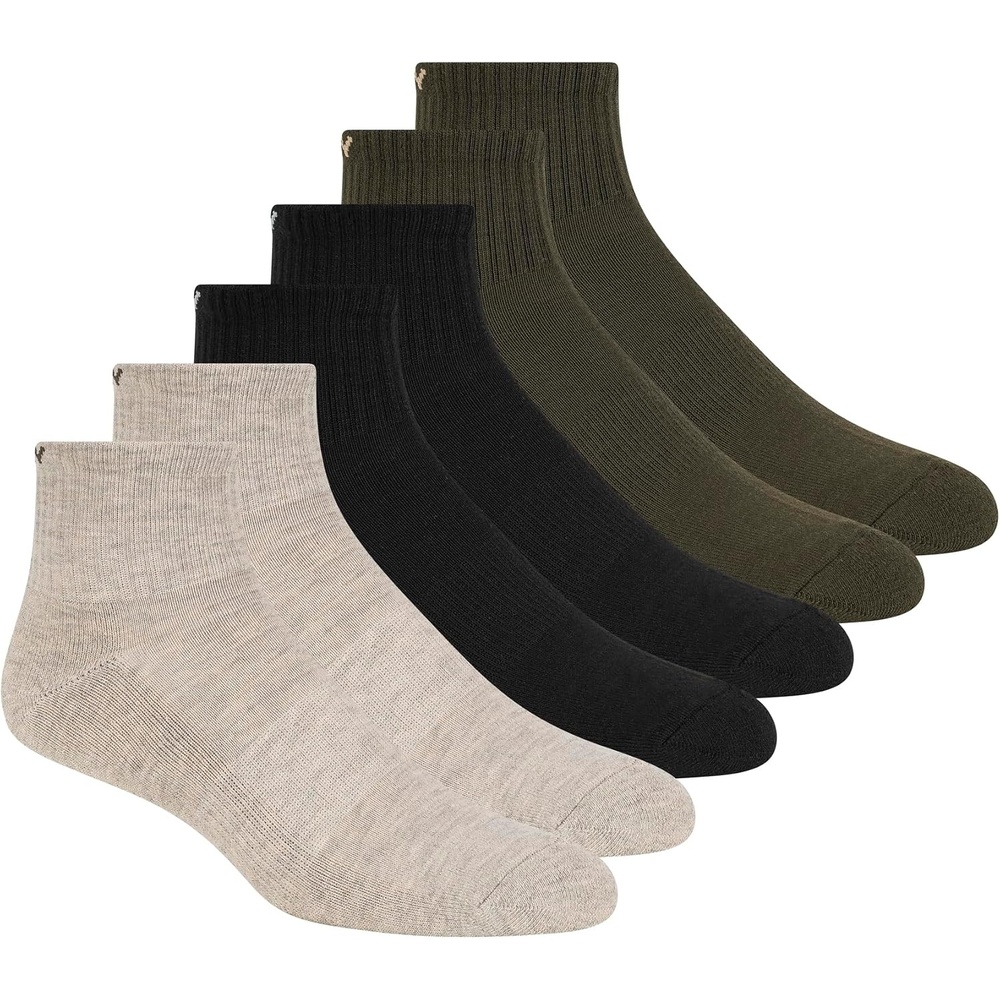 image:imageDKNY Mens 6 Pack Sport Cushion High Quarter Crew SocksOatmealBlackGreen