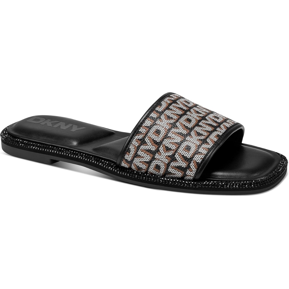 image:imageDKNY Womens Badin Studded Flat Sandal With LogoBlackSaddle