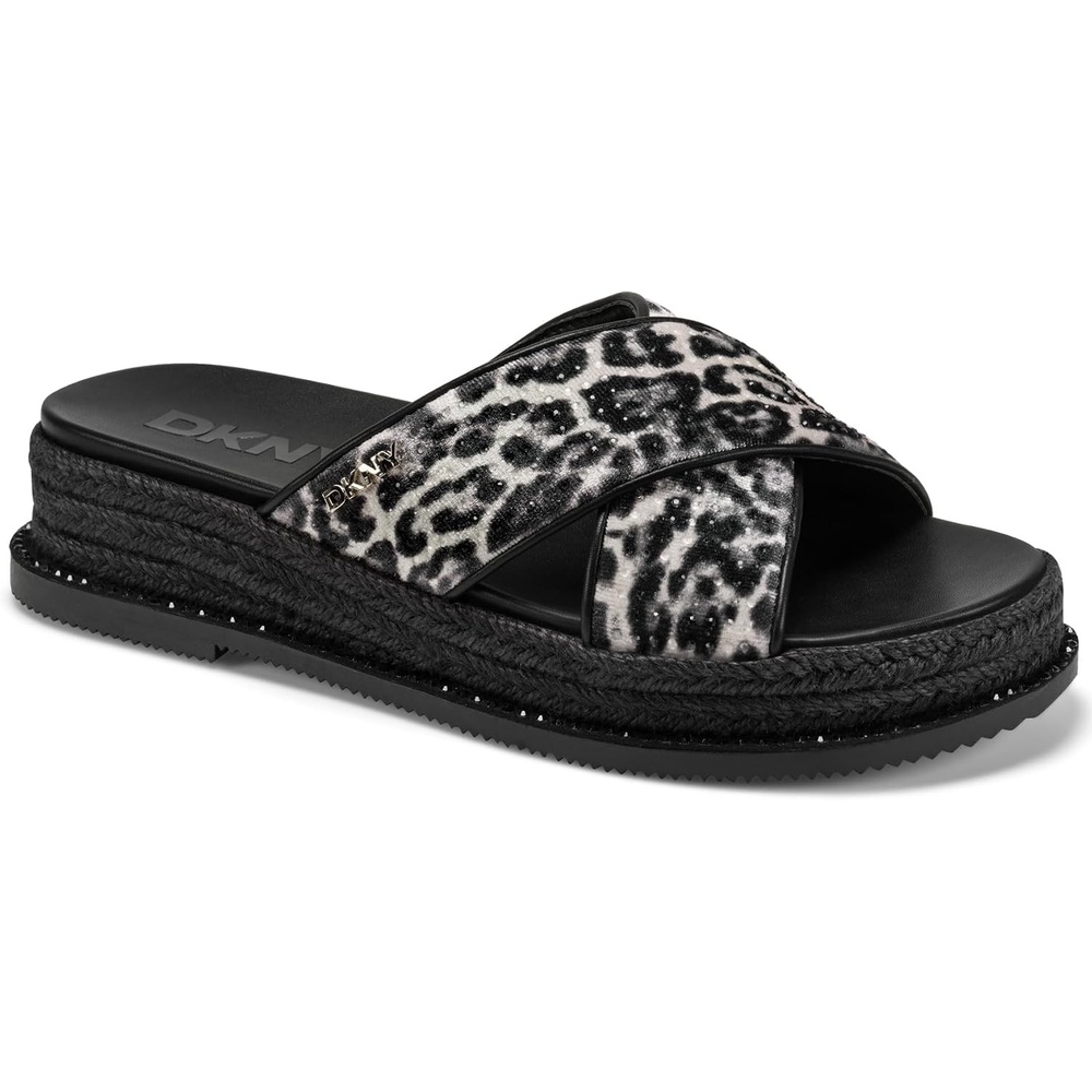 image:imageDKNY Womens Berris Criss Cross Espadrille Platform Sandal With LogoBlackWhite Multi