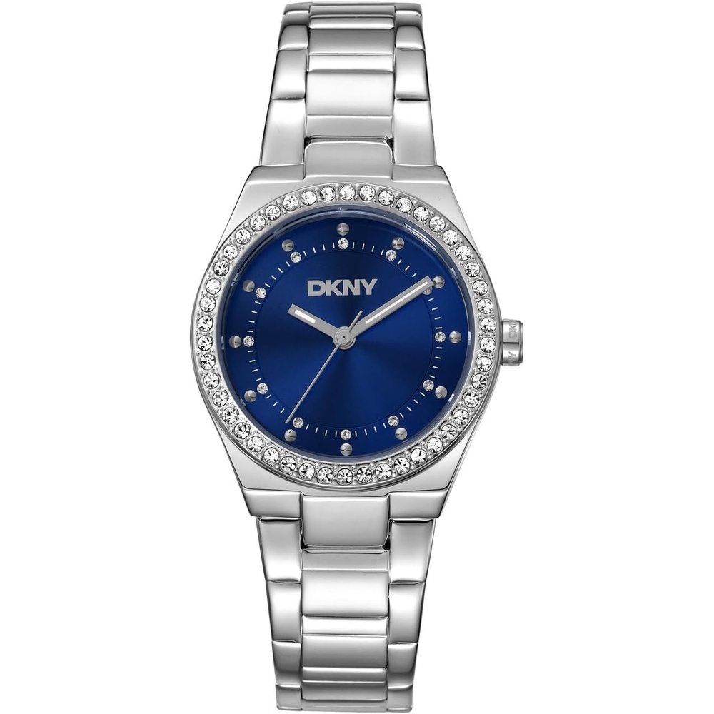image:imageDKNY Womens Blue Dial Crystal Dial Markers Crystal Bezel Stainless Steel Bracelet Watch 30mm 50M