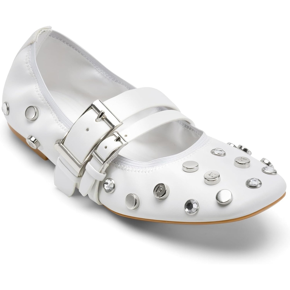 image:imageDKNY Womens Davey Studded Ballet Flat with Belt DetailWhite