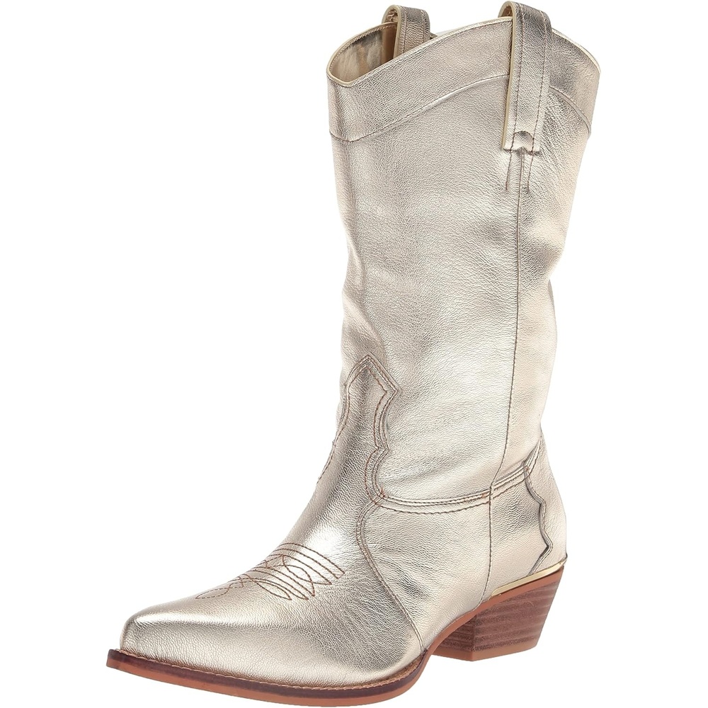 image:imageDKNY Womens Laila Metallic Leather Cowboy BootPlatino