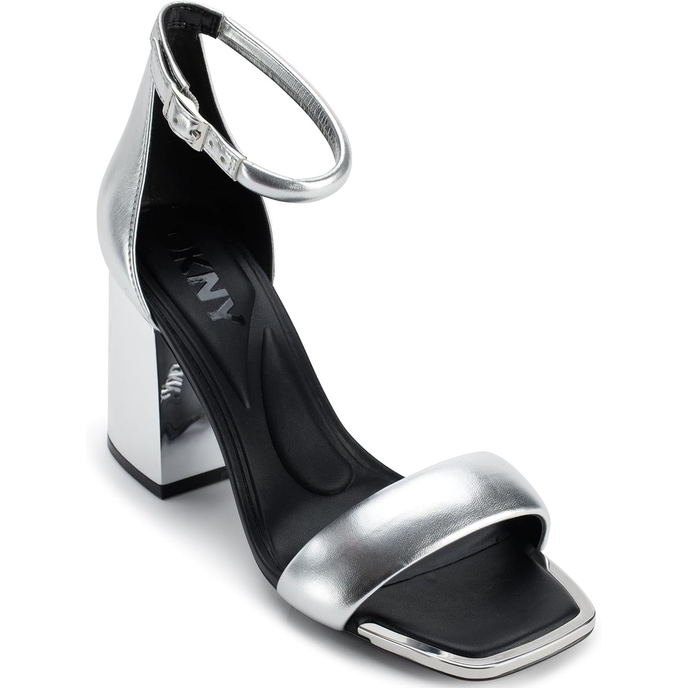 image:imageDKNY Womens Scarla Evening Square Toe Ankle Strap Block HeelSilver