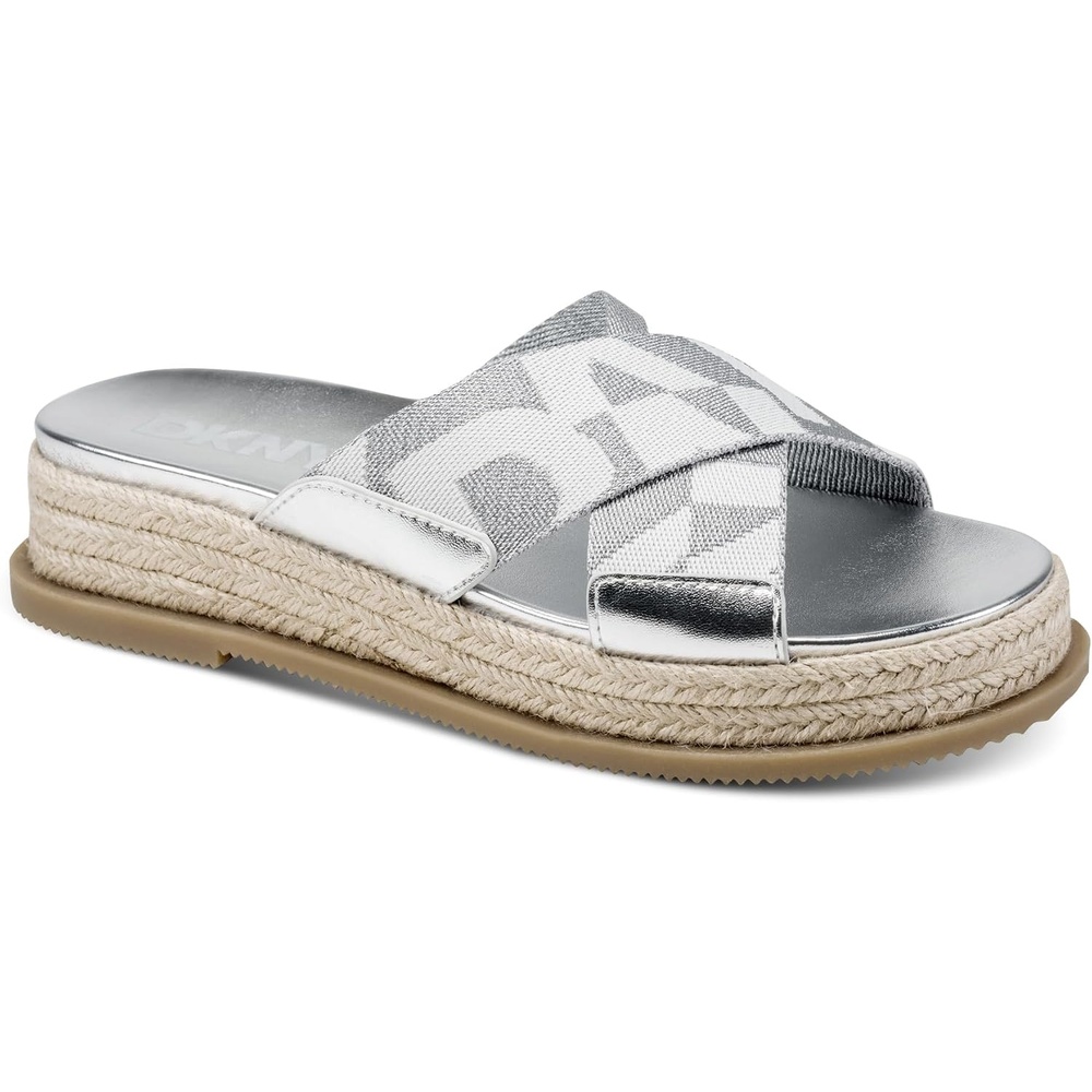 image:imageDKNY womens Binna X Band Sandal With LogoSilverMarshmallow